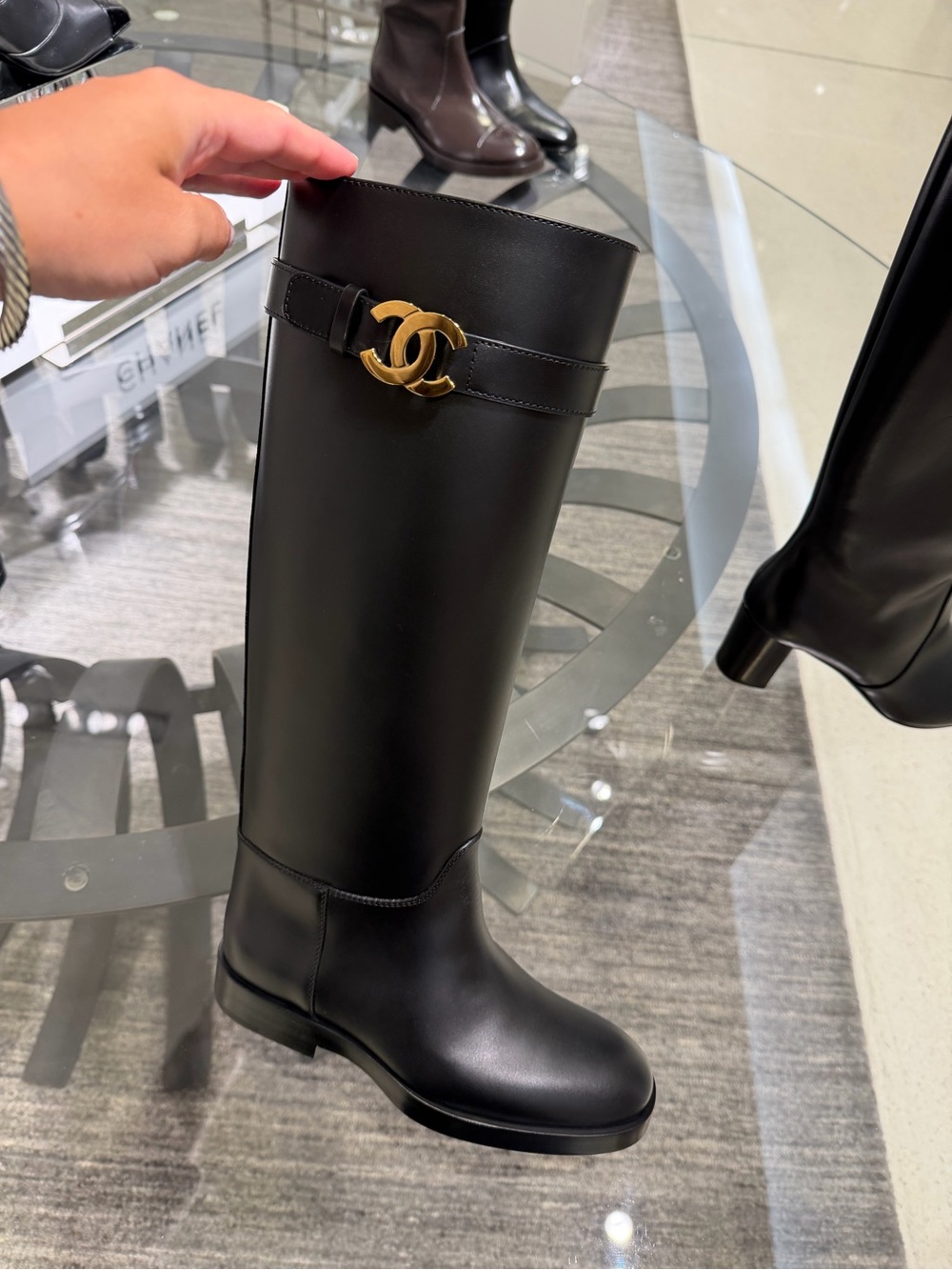 Chanel CC Calfskin Leather Riding Boots - Gold Hardware